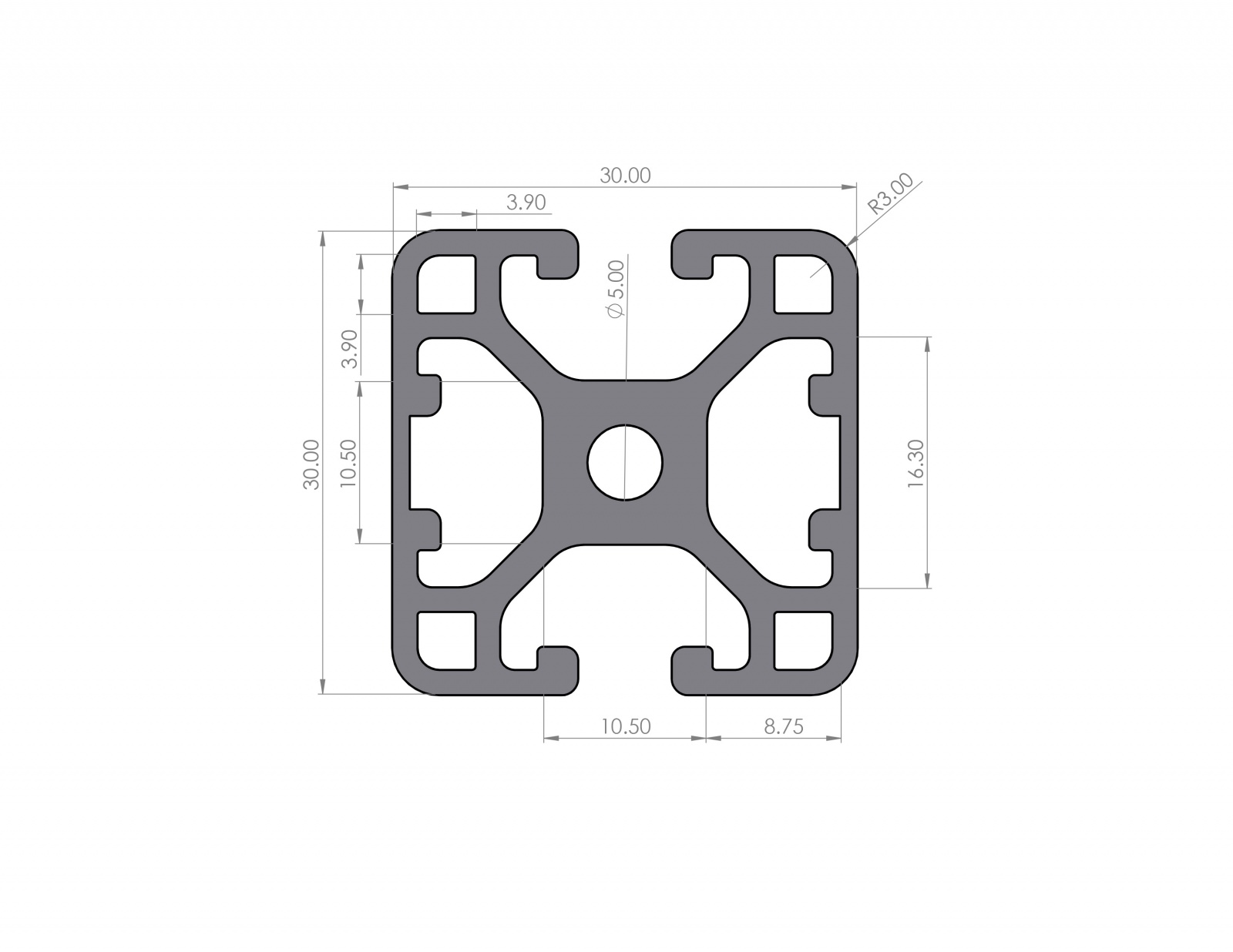 Aluminiumprofil 30x30 Nut 6 I-Typ Leicht 2N180